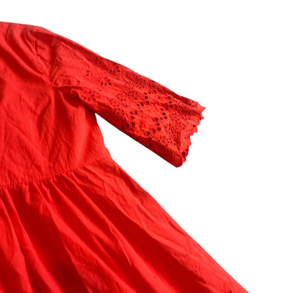 Madewell A-Line Dress Eyelet Cutout Trim 3/4 Sleeves Cotton Size 10 Women's - Picture 3 of 11